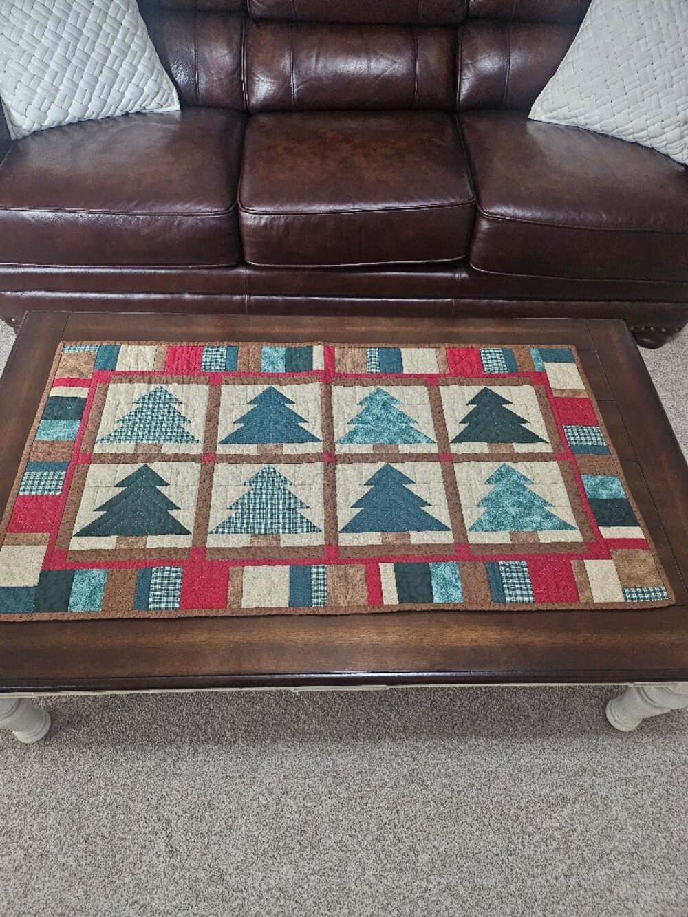 Vintage Handmade Holiday Rustic Evergreen Tree Patchwork Block Table/Wall Quilt